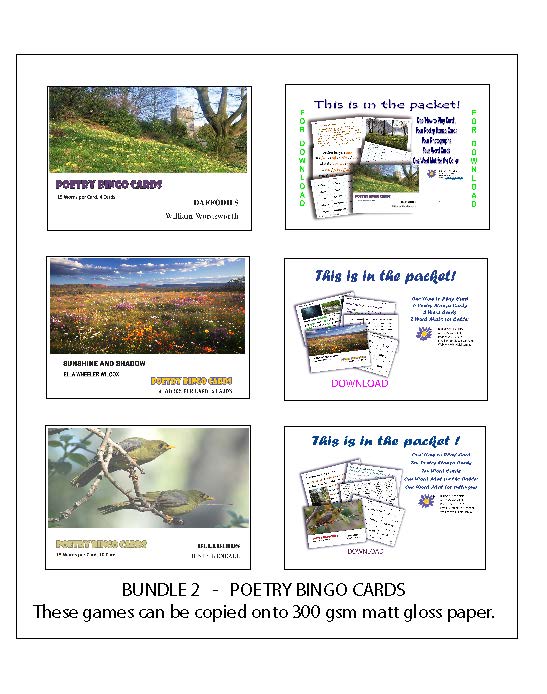 Bundle 2 - Poetry Bingo Cards - Poems by Wordsworth, Wheeler Wilcox, Kendall - Digital Download