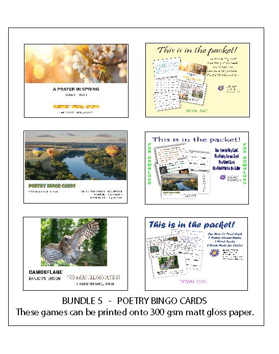 Bundle 5 - Poetry Bingo Cards by Robert Frost, Anonymous, Banjo Paterson - Digital Download