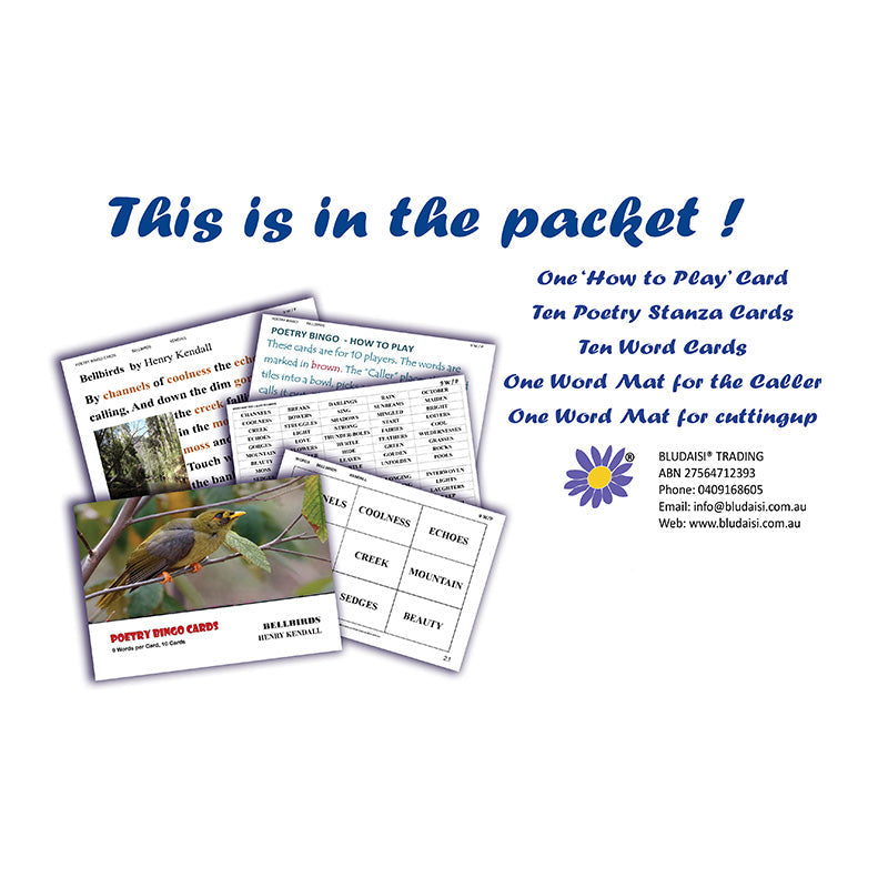 Bellbirds by Henry Kendall - 9 Words per Card, 10 Cards