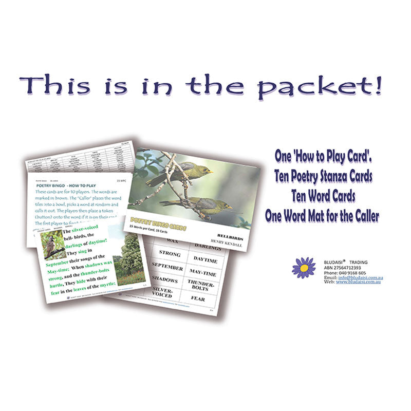 Bellbirds by Henry Kendall - 15 Words per Card, 10 Cards