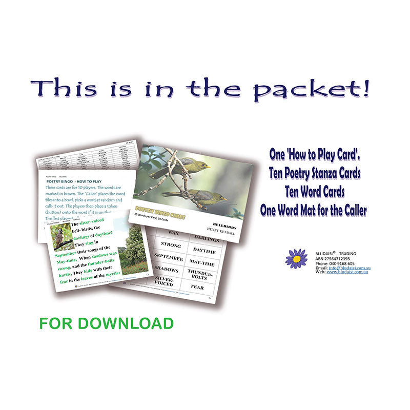 Bellbirds (Digital) by Henry Kendall - 15 Words per Card, 10 Cards