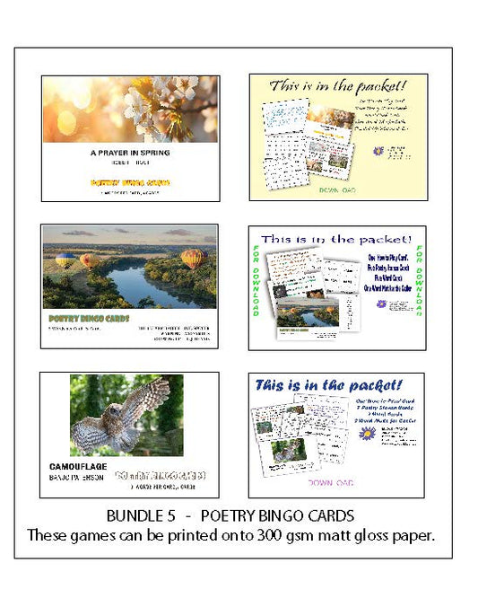 Bundle 5  -  Poetry Bingo Cards  by Robert Frost, Anonymous, Banjo Paterson  -  Digital Download