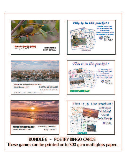 Bundle 6 - Poetry Bingo Cards  by Kendall, Hannay Foott, Paterson    -   Digital Download